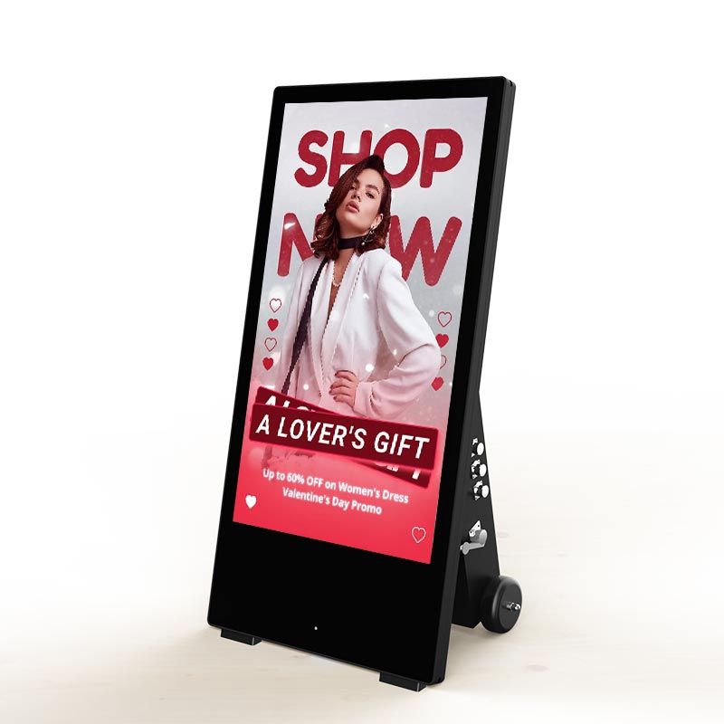 43 Inch Portable Outdoor Digital Signage with Wheels Battery Powered Portable High Brightness Advertising Display Machine